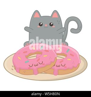 Cat Cartoon design, expression Kawaii mignon petit personnage drôle et émoticone thème Vector illustration Illustration de Vecteur