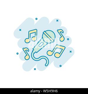 Icône de la musique de karaoké dans le style comique. Discours Microphone cartoon vector illustration sur fond blanc isolé. L'équipement audio splash concept d'entreprise Illustration de Vecteur