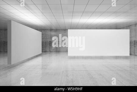 Résumé de l'intérieur vide, deux affiches sont blanc vide en galerie d'exposition avec des murs faits de béton et brillant au plafond. L'architecture contemporaine. 3 Banque D'Images