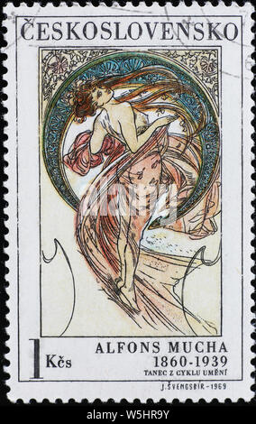 Allégorie de la danse peint par Alfonse Mucha sur stamp Banque D'Images