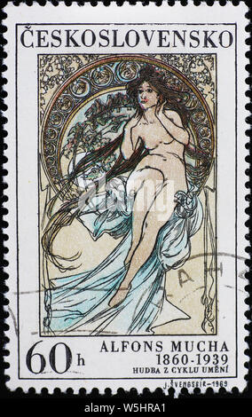 Allégorie de la musique peint par Alfonse Mucha sur stamp Banque D'Images