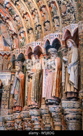 Le 13ème siècle, polychrome, Pórtico de la Majestad, Majesy portique, dans l'église collégiale de Santa María la Mayor, Toro, Zamora Province, Castill Banque D'Images