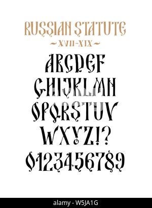 L'alphabet de l'ancienne Fédération de police. Vecteur. Lettres d'Amérique latine inscription en anglais. Neo-Russian 17 au 19 siècle de style. Style est arbitraire, encombrement chara Illustration de Vecteur