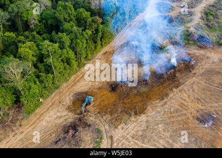 De haut en bas Vue aérienne de la déforestation - jungle être démontés et brûlés pour faire place aux plantations en Thaïlande Banque D'Images