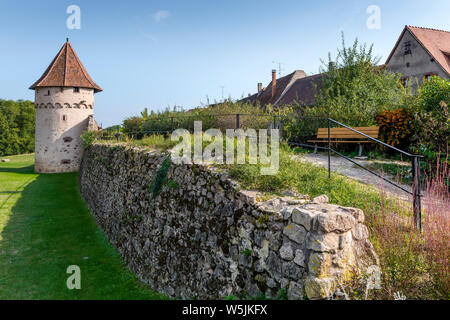 Rempart de l'ancien village de Bergheim, Alsace, France, ville médiévale mur et Watch Tower Banque D'Images