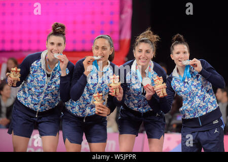 Lima, Pérou. 29 juillet, 2019. L'Argentine de l'équipe reçoit la médaille d'argent dans Femmes d'ketballball 3X3. Jeux panaméricains de Lima en 2019. Lima. PE. Credit : Reinaldo Reginato/FotoArena/Alamy Live News Banque D'Images