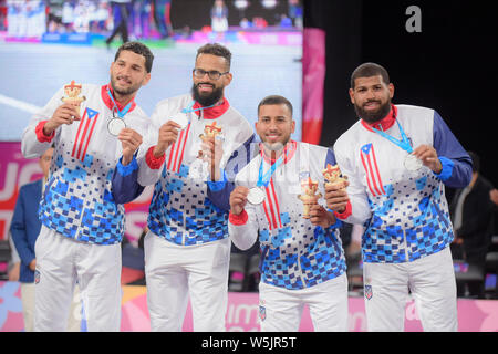 Lima, Pérou. 29 juillet, 2019. L'équipe du Costa Rica reçoit la médaille d'or au 3Xsketsketball. Jeux panaméricains de Lima en 2019. Lima. PE. Credit : Reinaldo Reginato/FotoArena/Alamy Live News Banque D'Images