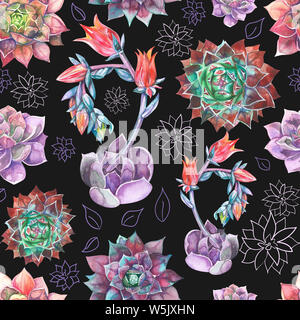 Transparente avec motif coloré de plantes succulentes.Parfait pour votre mariage,projet,carte de souhaits,emballage,papier,texture,tendance,couvrir Banque D'Images