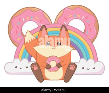 Fox cartoon design, expression Kawaii mignon petit personnage drôle et thème d'émoticônes Vector illustration Illustration de Vecteur