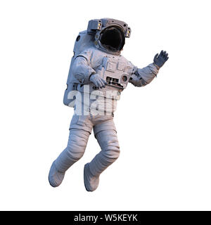 Brandissant des astronautes dans l'espace de marche, isolé sur fond blanc Banque D'Images