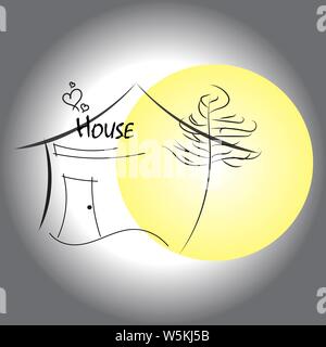 Chambre Simple icône avec un arrière-plan lune brillant Illustration de Vecteur