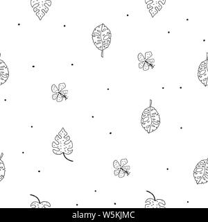 Transparente motif tropical vecteur avec contour feuilles et fleurs. Illustration de Vecteur