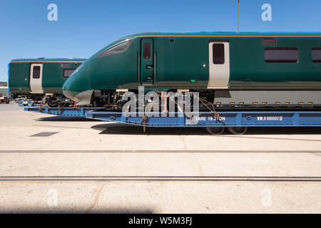 L'arrivée de train miniature au Port de Southampton à bord d'un navire de transport exploités par Wallenius Wilhelmsen Banque D'Images