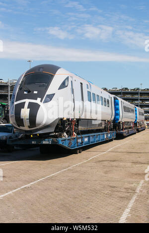 L'arrivée de train miniature au Port de Southampton Banque D'Images