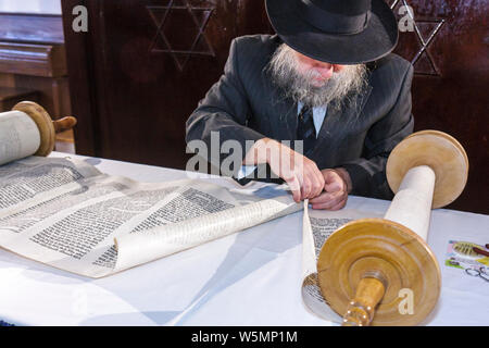 Miami Beach Florida, achèvement du Musée juif de Floride, nouveau Sefer Torah, rabbi, rebbe, juif orthodoxe, Chabad Lubavitch, hassidique, religion, tradition, judaïsme, m Banque D'Images