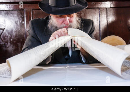 Miami Beach Florida, Musée juif de Floride, célébration, achèvement, nouveau Sefer Torah, rabbi, rebbe, juif orthodoxe, Chabad Lubavitch, Hasidic, religion, traditi Banque D'Images