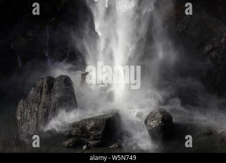 Haifoss cascade, vue détaillée, Hekla, le sud de l'Islande, Islande Banque D'Images