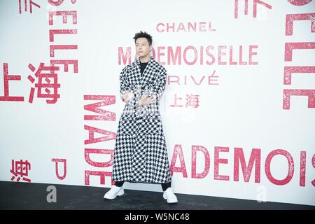 Hong Kong, chanteur et acteur William Chan Wai-ting arrive pour l'exposition Chanel Mademoiselle prive à Shanghai, Chine, le 18 avril 2019. Banque D'Images