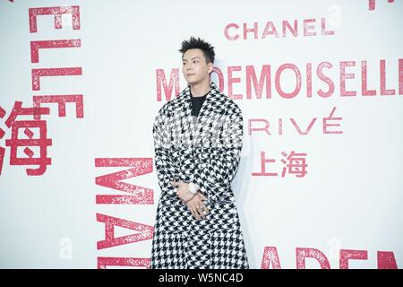 Hong Kong, chanteur et acteur William Chan Wai-ting arrive pour l'exposition Chanel Mademoiselle prive à Shanghai, Chine, le 18 avril 2019. Banque D'Images