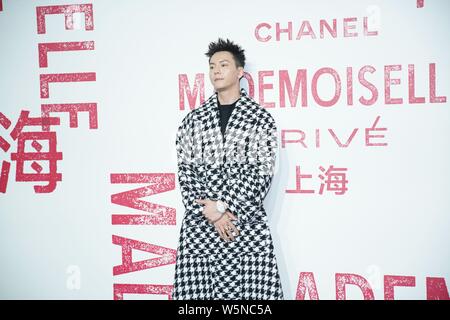 Hong Kong, chanteur et acteur William Chan Wai-ting arrive pour l'exposition Chanel Mademoiselle prive à Shanghai, Chine, le 18 avril 2019. Banque D'Images