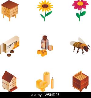 Le miel icon set. Ensemble de 9 miel isométrique vector icons pour la conception web isolé sur fond blanc Illustration de Vecteur