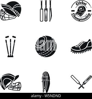 Matériel de Cricket icon set. Simple jeu d'équipement de cricket 9 icônes vectorielles pour le web design isolé sur fond blanc Illustration de Vecteur