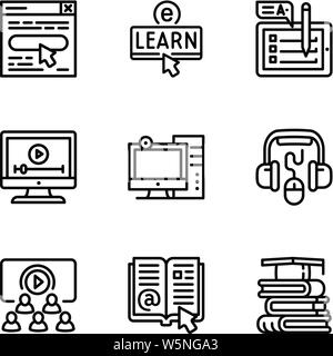 Bibliothèque en ligne icon set. Ensemble de 9 grandes lignes de la bibliothèque en ligne des icônes vectorielles pour le web design isolé sur fond blanc Illustration de Vecteur