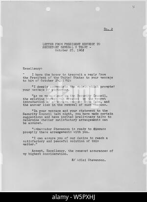Lettre du président Kennedy au Secrétaire général U Thant 25 Octobre 1962 Banque D'Images