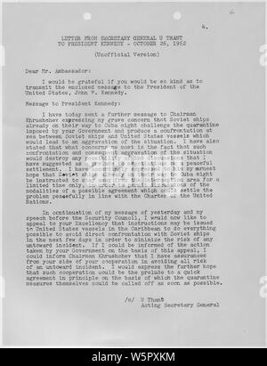 Lettre du Secrétaire général U Thant au Président Kennedy, 26 Octobre 1962 Banque D'Images