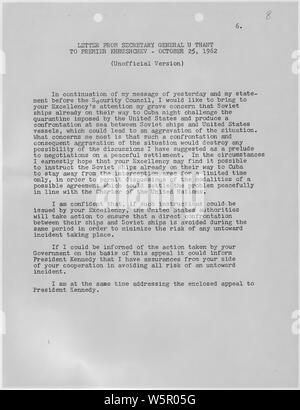 Lettre du Secrétaire général U Thant à Premier Khrushchev, 25 octobre, 1962 Banque D'Images