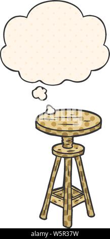 Artiste caricature tabouret avec bulle de pensée dans un style bande dessinée Illustration de Vecteur