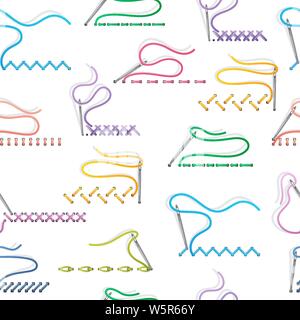 Aiguilles à coudre sur fond blanc avec des points de broderie Illustration de Vecteur