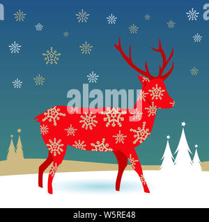 Illustration d'un cerf dans un paysage de neige de Noël. Banque D'Images