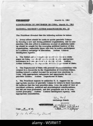 Action de sécurité nationale Note n° 31 Note de Discussion sur Cuba ; Portée et contenu : Mémorandum sur la politique cubaine. Banque D'Images