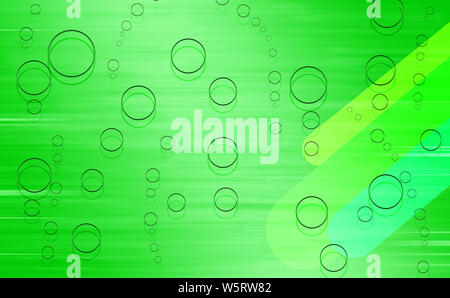 Trois bandes de différents tons de vert sur un fond flou vert parsemé de cercles de différentes tailles. Banque D'Images