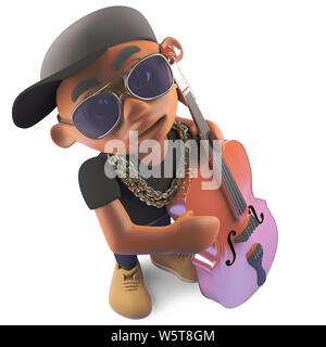 Contrebasse jazz jouer au black rapper hiphop artiste, illustration 3D render Banque D'Images