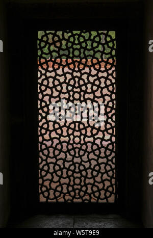 Vue de la décoration des fenêtres de Tombe de Humayun, Delhi, Inde Banque D'Images