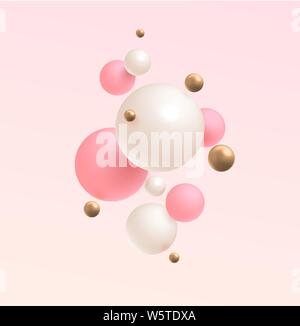Or, rose et blanc boules 3D. Vector illustration. Abstract design moderne. Illustration de Vecteur