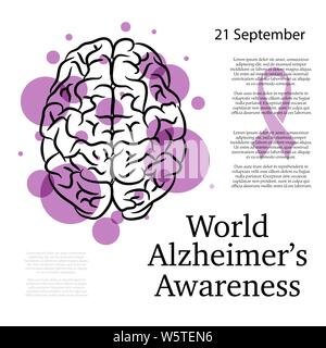 Journée mondiale de l'Alzheimer cerveau fond avec silhouette et cercles violets Illustration de Vecteur