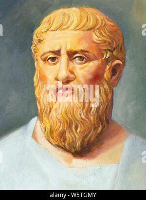 Platon (428 av. J.-C.)-348/347. Philosophe grec, élève de Socrate. Fondateur de l'Académie. L'aquarelle. Banque D'Images