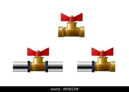 Robinet pour tuyau. Tube en plastique raccords différents ensemble. Vector illustration. Illustration de Vecteur
