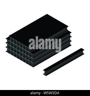 Pile de poutres d'acier noir isolé sur fond blanc vue isométrique. Je faisceau ou faisceau flasque Illustration de Vecteur