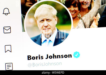 La page Twitter (juillet 2019) - Boris Johnson MP - Le Premier ministre britannique Banque D'Images