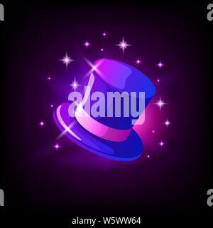 Cylindre mauve hat, l'emplacement de l'icône de casino en ligne ou le logo pour téléphone portable de jeu sur fond sombre, vector illustration. Illustration de Vecteur