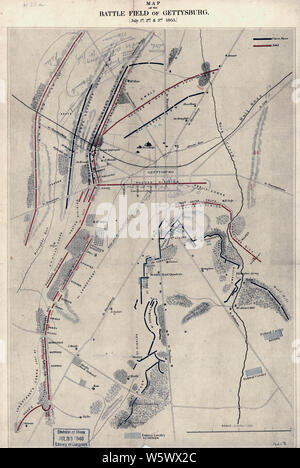 Cartes de la guerre civile 0821 Plan de le champ de bataille de Gettysburg Juillet 1er 2e et 3e 1863 reconstruire et réparer Banque D'Images