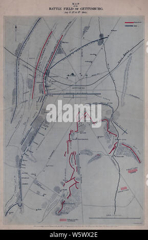 Cartes de la guerre civile 0820 Plan de le champ de bataille de Gettysburg Juillet 1er 2e et 3e 1863 reconstruire et réparer Banque D'Images