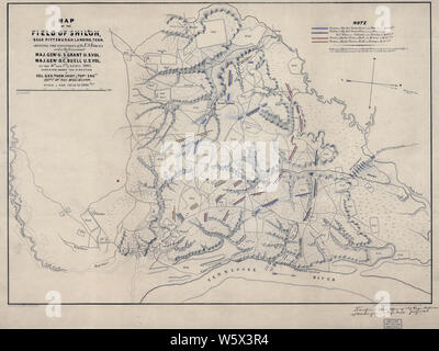 Cartes de la guerre civile 0907 Carte du champ de silo près de Pittsburgh Landing Tenn qui fais les positions des forces américaines sous le commandement du major général U S Accorde-nous Vol et le Major Général D C NOUS Buell Vol sur reconstruire et réparer Banque D'Images
