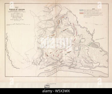 Cartes de la guerre civile 0908 Carte du champ de silo près de Pittsburgh Landing Tenn qui fais les positions des forces américaines sous le commandement du major général U S Accorde-nous Vol et le Major Général D C NOUS Buell Vol sur 02 reconstruire et réparer Banque D'Images