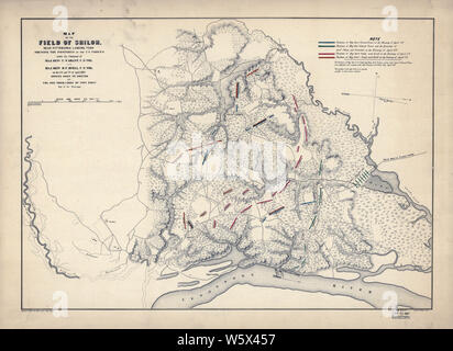 Cartes de la guerre civile 0908 Carte du champ de silo près de Pittsburgh Landing Tenn qui fais les positions des forces américaines sous le commandement du major général U S Accorde-nous Vol et le Major Général D C NOUS Buell Vol sur reconstruire et réparer Banque D'Images