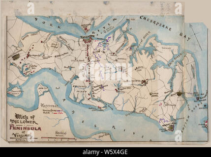 Cartes de la guerre civile 0917 Carte de la partie inférieure de la péninsule de Virginie avril 1862, reconstruire et réparer Banque D'Images